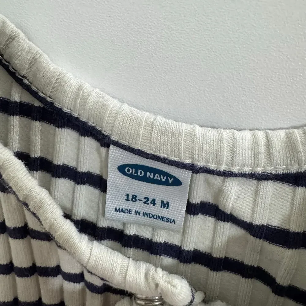Old Navy White & Navy Blue Striped Ribbed Bodysuit Size 18-24 Months
